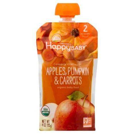 Happy Baby Organics Baby Food, Organic, Apples, Pumpkin & Carrots, 2 (6+ Months) - 4 Ounces