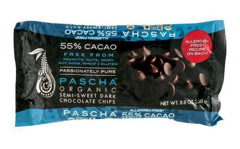 Pascha Chocolate Chips, Organic, Semi-Sweet Dark, 55% Cacao - 8.8 Ounces