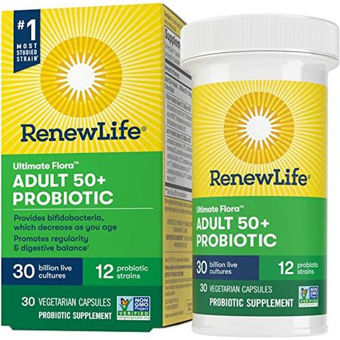 Renew Life Adult 50+ Ultimate Flora Probiotic 30 Billion Live Cultures 12 Strains-30 Vegetable Capsules