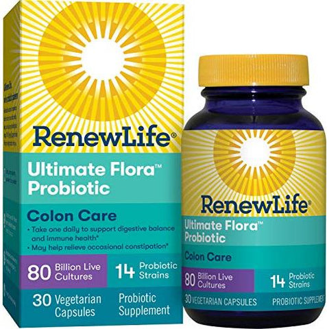 Renew Life Colon Care Ultimate Flora Probiotic 80 Billion Live Cultures-30 Vegetable Capsules