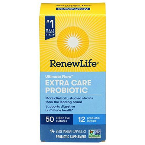 Renew Life Extra Care Ultimate Flora Probiotic 50 Billion Live Cultures-14 Vegetable Capsules