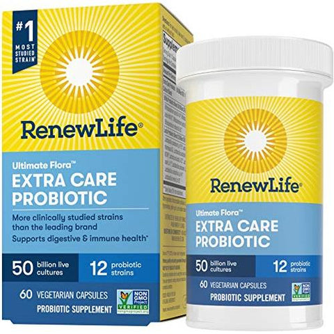 Renew Life Extra Care Ultimate Flora Probiotic 50 Billion Live Cultures-60 Vegetable Capsules