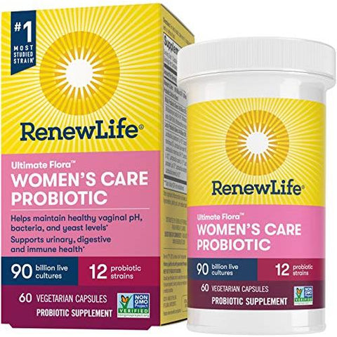 Renew Life Ultimate Flora Women's Care Probiotic 90 Billion Cultures 12 Probiotic Strains-60 Vegetarian Capsules