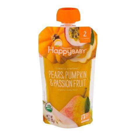 Happy Baby Organics Baby Food, Organic, Pears, Pumpkin & Passion Fruit, 2 (6+ Months) - 4 Ounces