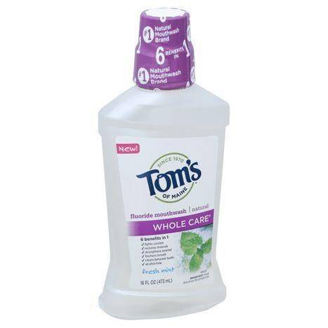 Toms of Maine Whole Care Mouthwash, Fluoride, Natural, Fresh Mint - 16 Ounces