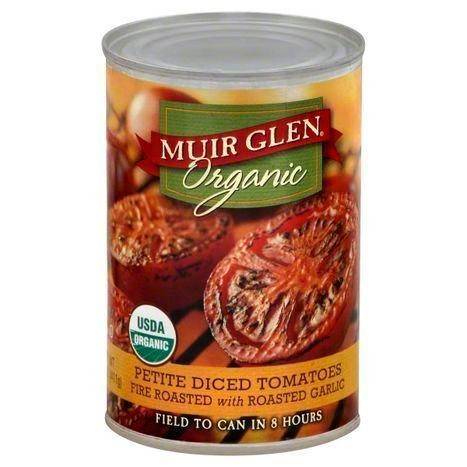 Muir Glen Organic Tomatoes, Petite Diced, Fire Roasted, with Roasted Garlic - 14.5 Ounces