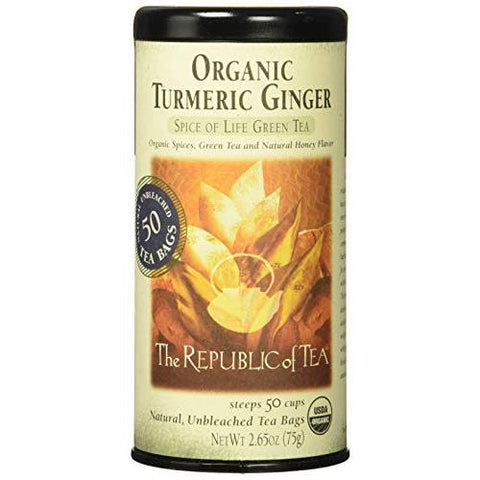 The Republic Of Tea Organic Turmeric Ginger Green Tea-50 Unbleached Tea Bags 2.65 Oz