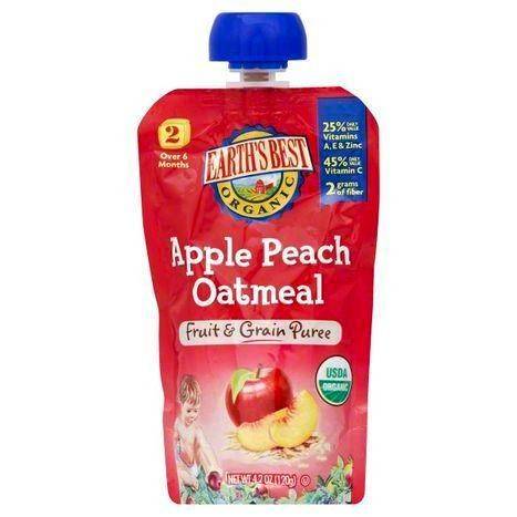 Earths Best Organic Fruit & Grain Puree, Apple Peach Oatmeal, 2 (Over 6 Months) - 4.2 Ounces
