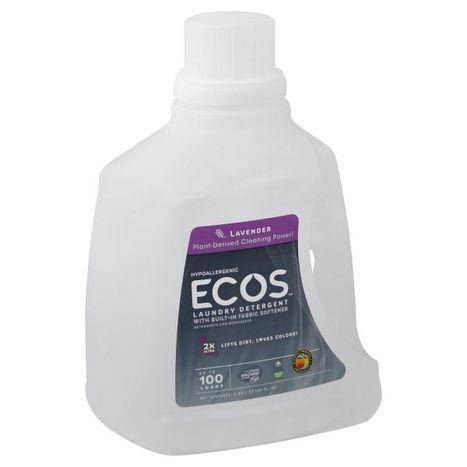 Ecos Laundry Detergent, Hypoallergenic, 2X Ultra, with Built-in Fabric Softener, Lavender - 100 Ounces