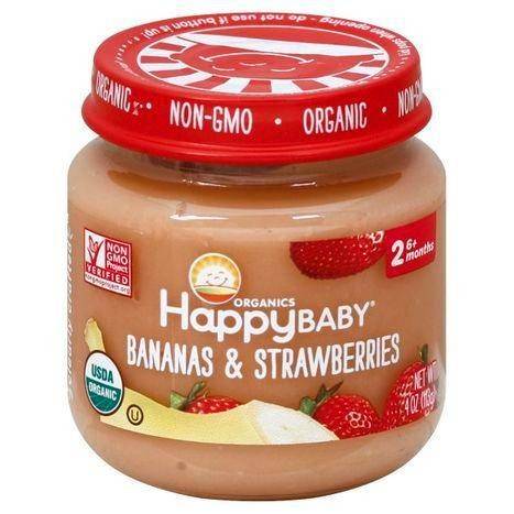 Happy Baby Organics Baby Food, Organic, Bananas & Strawberries, Stage 2 (6+ Months) - 4 Ounces