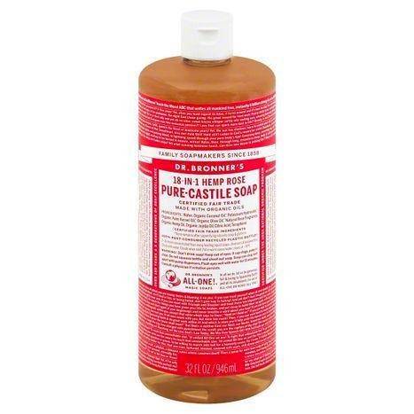 Dr Bronners Soap, Pure-Castile, 18-in-1 Hemp Rose - 32 Ounces