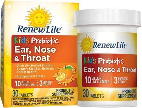 Renew Life Kids Probiotic Ear, Nose & Throat Orange Probiotic Supplement - 30 Tablets