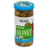 Mediterranean Organic Olives, Green, Red Pepper Stuffed - 8.5 Ounces