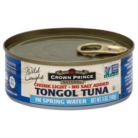 Crown Prince Natural Tuna, Tongol, No Salt Added, Chunk Light, in Spring Water - 5 Ounces