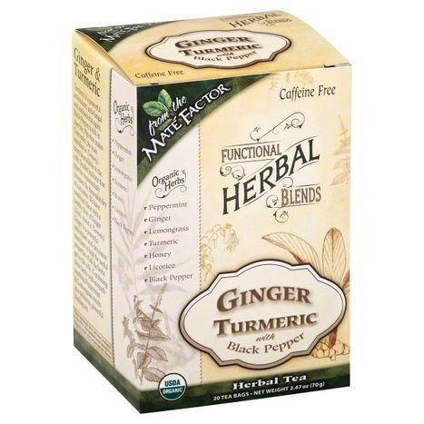 Mate Factor Functional Herbal Blends Herbal Tea, Organic, Ginger Turmeric, Caffeine Free, Bags - 20 Each