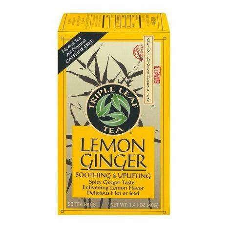 Triple Leaf Tea Herbal Tea, Lemon Ginger, Caffeine-Free, Bags - 20 Each