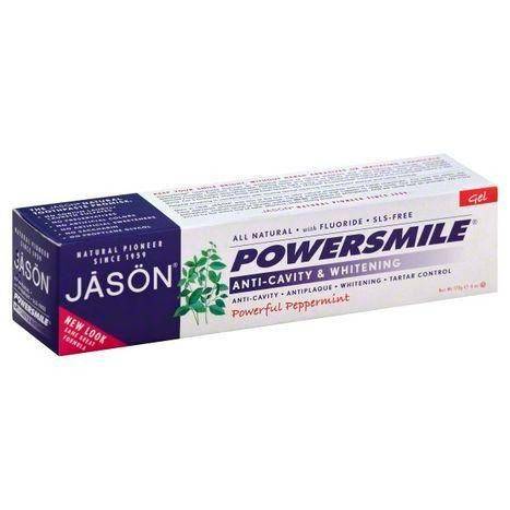 Jason Power Smile Toothpaste, with Fluoride Anti-Cavity & Whitening, Powerful Peppermint, Gel - 6 Ounces