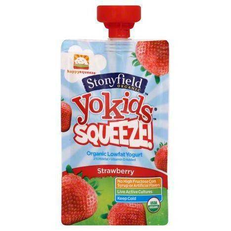 Stonyfield Farm Organic YoKids Squeeze! Yogurt, Lowfat, Strawberry - 3.7 Ounces