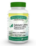 Health Thru Nutrition 1000MG Calcium and 400MG Magnesium with Vitamin D3 & K - 100 Count