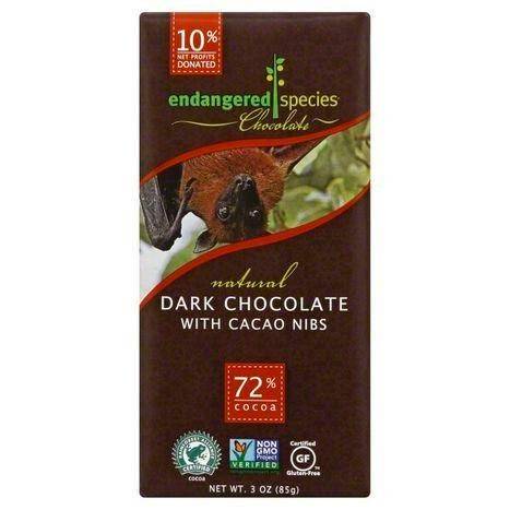 Endangered Species Dark Chocolate, with Cacao Nibs, 72% Cocoa - 3 Ounces