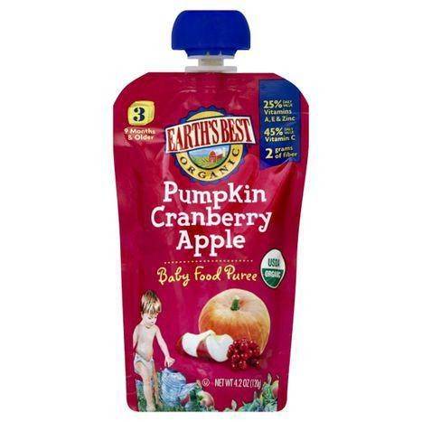 Earths Best Organic Baby Food Puree, Pumpkin Cranberry Apple, 3 (9 Months & Older) - 4.2 Ounces