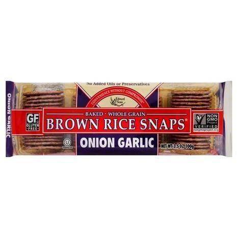 Edward & Sons Brown Rice Snaps, Onion Garlic - 3.5 Ounces