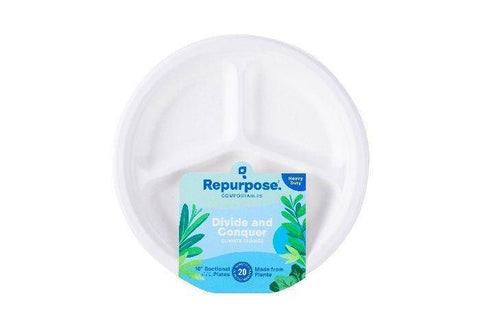 Repurpose Compostables Sectional Plates, Heavy Duty, 10 Inch, - 20 Count